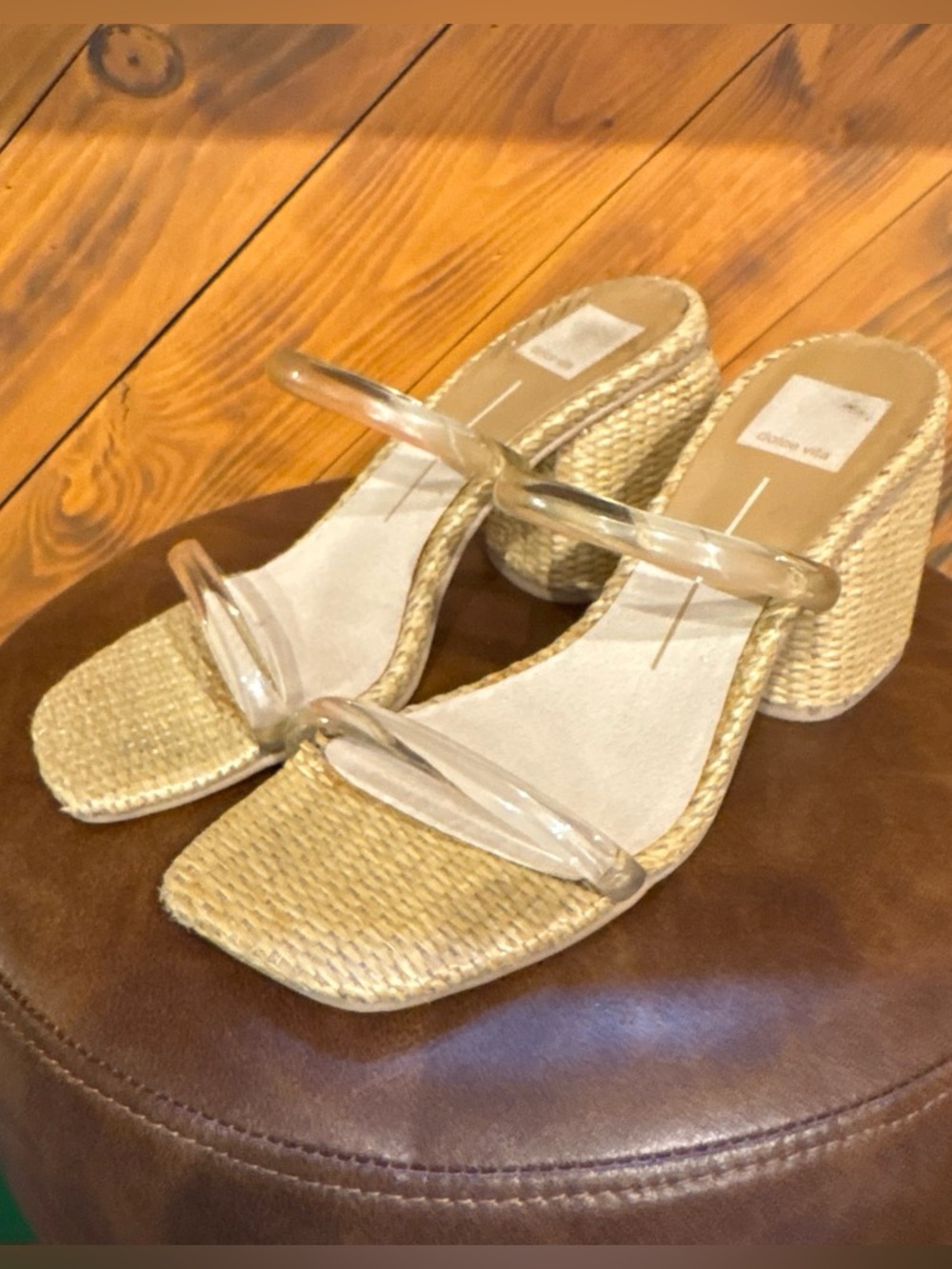 Dolce vita Clear Strap Woven Block Heel Sandals - Beige